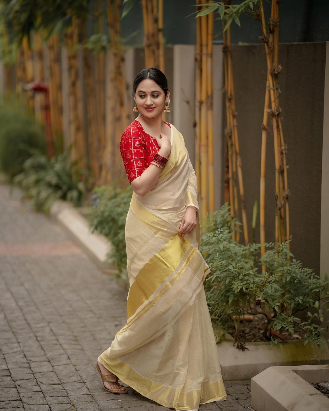 Malayalam Actress Miya George Images in Yellow Saree Red Blouse